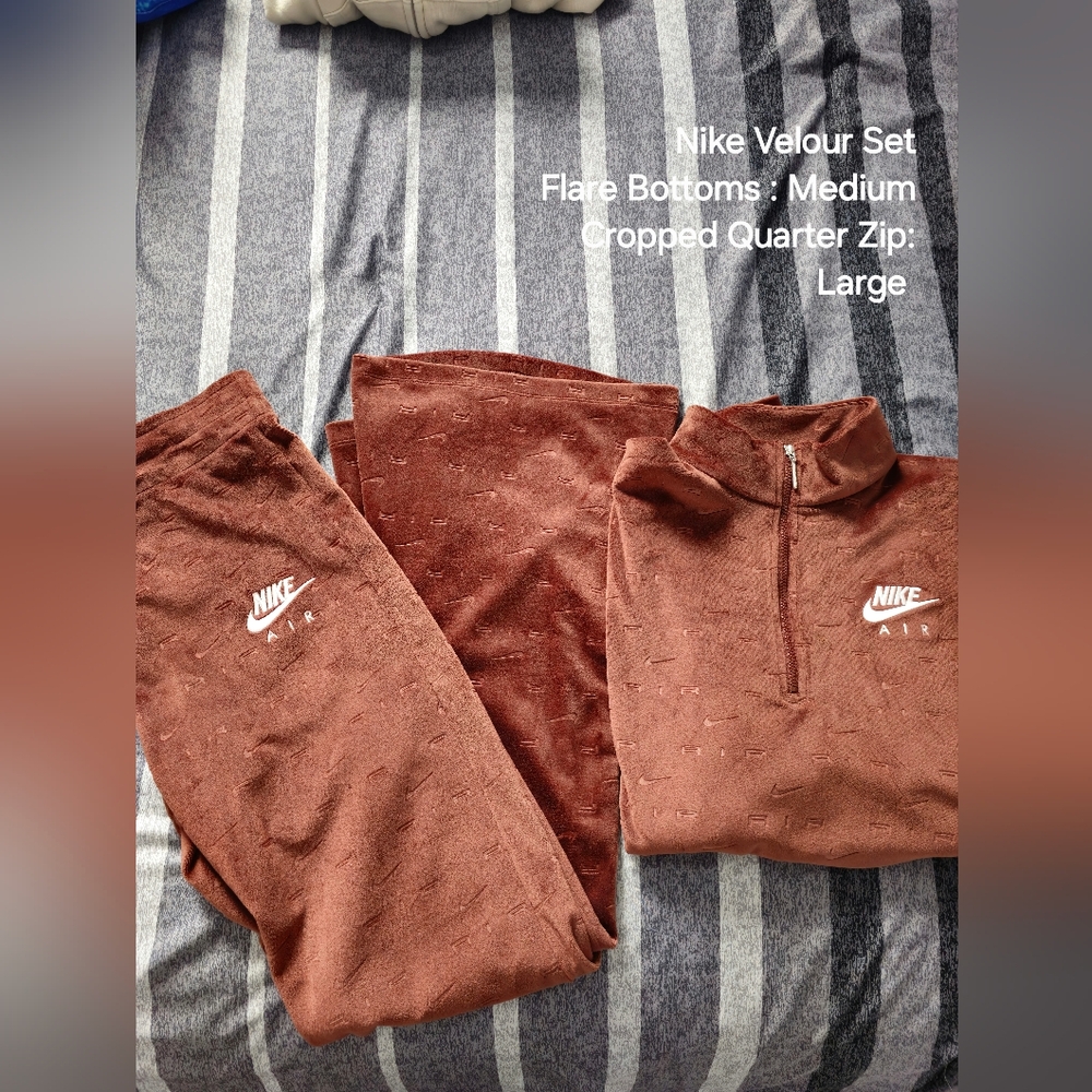EUC*NIKE Velour Set, Quarter Zip Size L, pants Medium Color Chocolate